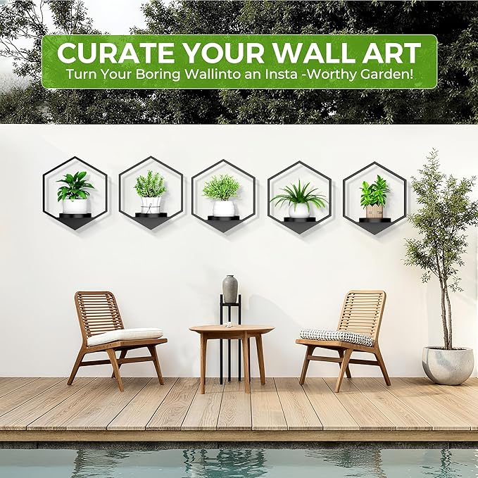 Wall Planters for Indoor Plants 5 Pack, Plant Frames Wall Decor Living Room Plant Stand Hanging Wall Plants Holder to Hold Large Pots Wall Plant Hanger Window Plant Shelves for Outdoor Entryway