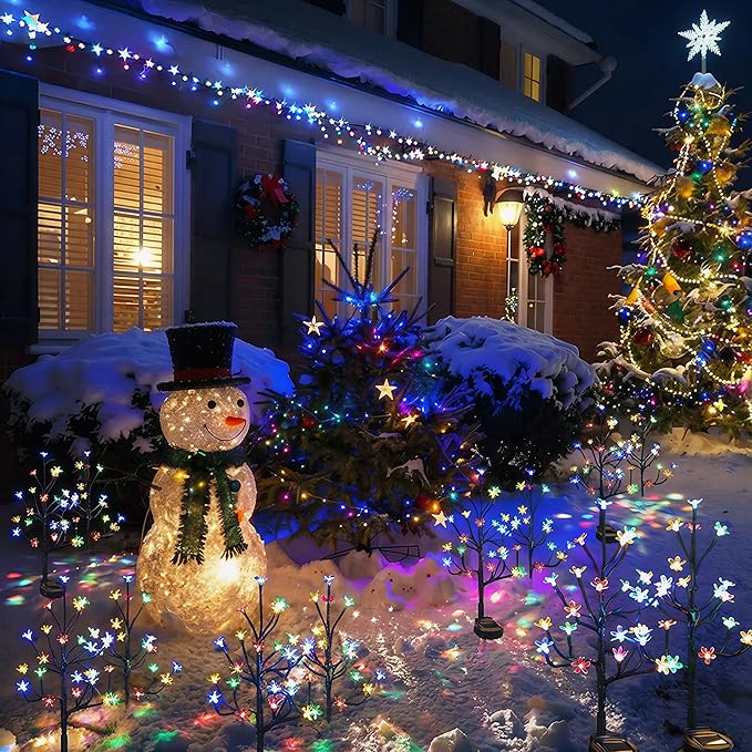 Solar Garden Lights Waterproof, Solar Lights Outdoor Decorative 4Pack,80Led Solar Powered Flowers Garden Decor,Fairy Lights Yard,Pathway,Outside Decorations,Gardening Gifts for Women Mom