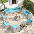 10-Seat Modern Patio Furniture Set with Swivel Rocking Chairs, Thick 4″ Cushions, Dual-Strand Wicker Rattan, Rust-Resistant Steel Frame – Outdoor Conversation & Modular Sectional,Blue