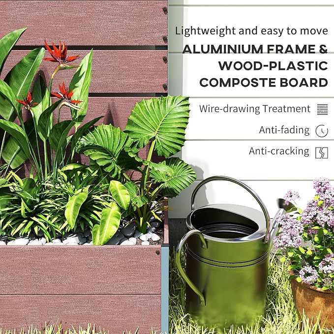 Outsunny Raised Garden Bed with Trellis for Climbing Plants, Planter Box with Self Draining Gap, Freestanding Trellis Planter for Outdoor, Patio, Deck, 28.25" x 15" x 59", Brown