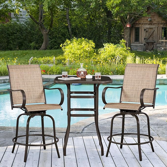 Yaheetech Patio Swivel Barstools Outdoor Chairs Set of 4, High Bistro Stools Outdoor Furniture, All-Weather Patio Stools for Outside, Beach, Lawn, Poolside and Garden, Brown