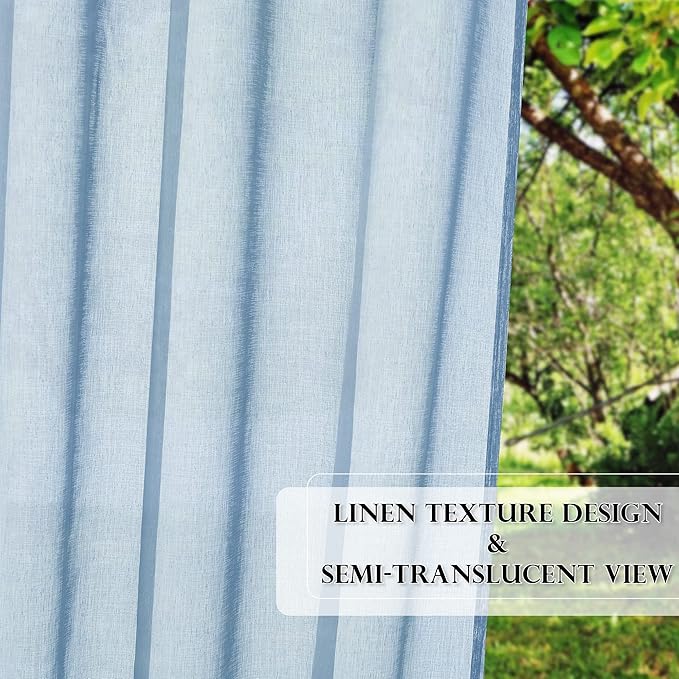 RYB HOME Sheer Curtains Outdoor - Linen Look Translucent Drapes Waterproof, Light Filtering Quick Dry Sheers for Exterior Patio Porch Wedding, 54" Wide by 96" Long, 2 Panels, Navy Blue