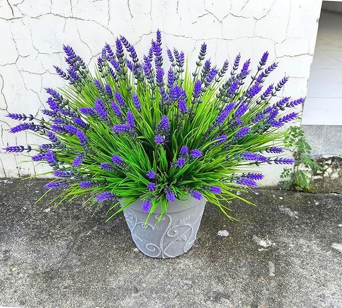 Artificial Plants Outdoor, 22 Pcs Fake Flowers UV Resistant Outdoor Artificial Lavender Flowers, Plastic Faux Plants for Porch Garden Planter Yard Window Box