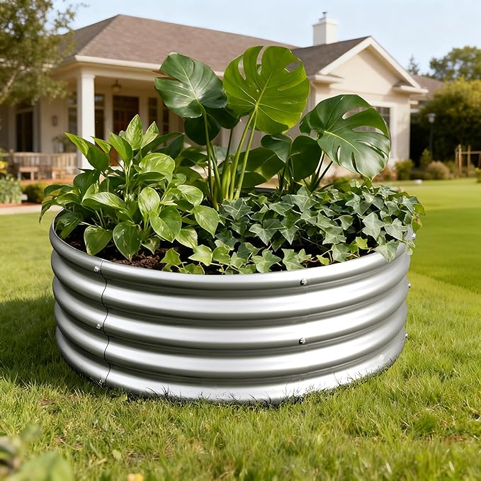 2PCS 3x3x1FT Galvanized Raised Garden Bed Kit,Vegetable Boxes-Round Metal Flower Box,Large Planter Raised Beds Outdoor Garden for Planting,Fruit,Herb-Silver