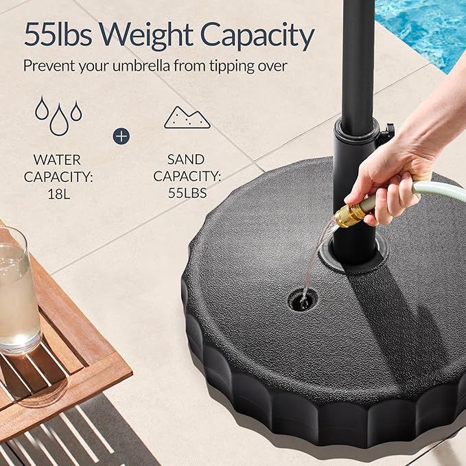 Best Choice Products Fillable Umbrella Base Stand Fluted Design Plastic Patio Umbrella Base Stand, Pole Holder for Outdoor, Lawn w/ 55lbs Weight Capacity, Adjustment Knob