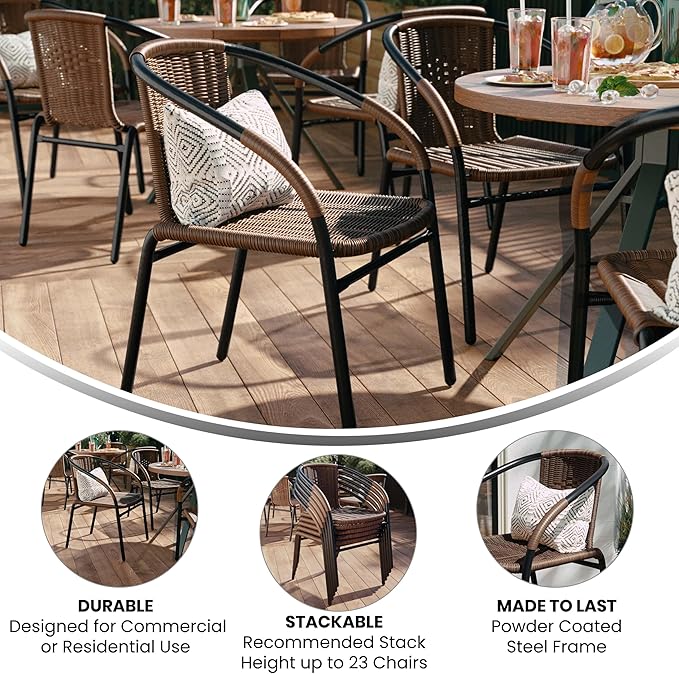 Flash Furniture Lila Medium Brown Rattan Indoor-Outdoor Restaurant Stack Chair