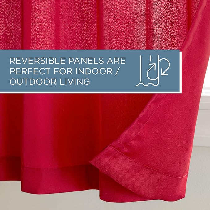 TOWN & COUNTRY BASICS Cabana Solid Heavyweight Indoor Outdoor Curtains, Light Filtering Opacity with Grommet Top, Water Repellent, 2-Pack Set, 54"x108", Radiant Red