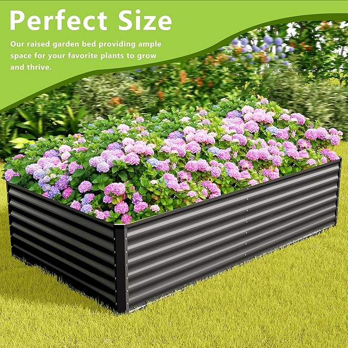 8x4x2FT Galvanized Raised Garden Bed,Galvanized Planter Boxes Outdoor, Large Metal Raised Garden Beds for Vegetables-Grey