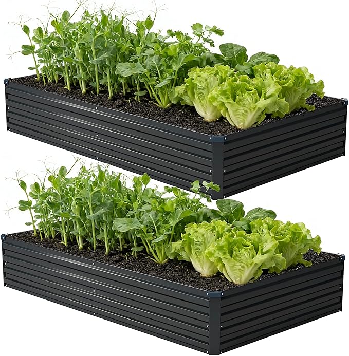 8x4x1 ft(2 Pack) Galvanized Raised Garden Bed,Outdoor Planter Box Metal Patio Kit Planting Bed for Vegetables Flowers and Succulents,Black