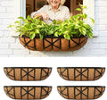 LaLaGreen 24 Inch, 4 Pack Window Boxes Planters – Black Metal Window Boxes for Outdoor Plant, Wall Mount Flower Pot with Coco Coir Liner, Attach to House Fence Balcony Herb for Patio Porch Garden
