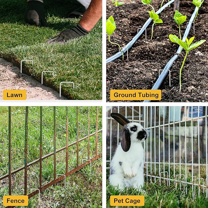 HongWay 120 Pack 4 Inch Landscape Garden Staples, Garden Stakes Galvanized 12 Gauge SOD Ground Stakes Landscaping Fabric Pins Yard Staples for Lawn Turf Hose Irrigation Tubing