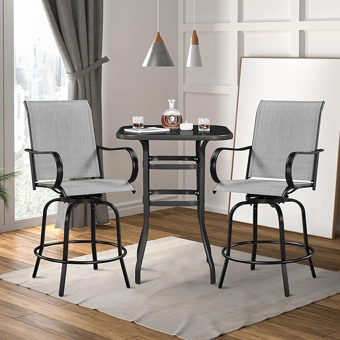 Yaheetech Patio Swivel Barstools Outdoor Chairs Set of 6, High Bistro Stools Outdoor Furniture, All-Weather Patio Stools for Outside, Beach, Lawn, Poolside and Garden, Black/Light Gray