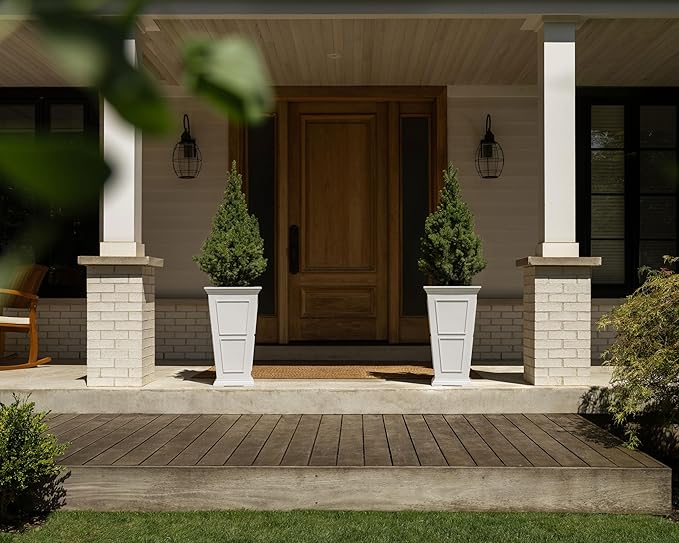 Veradek Fairmont Tall Plastic Planter - Large Outdoor Planter for Front Porch | Crack Resistant All-Weather Use | Classic Estate Design for Tall Plants, Flowers, Trees