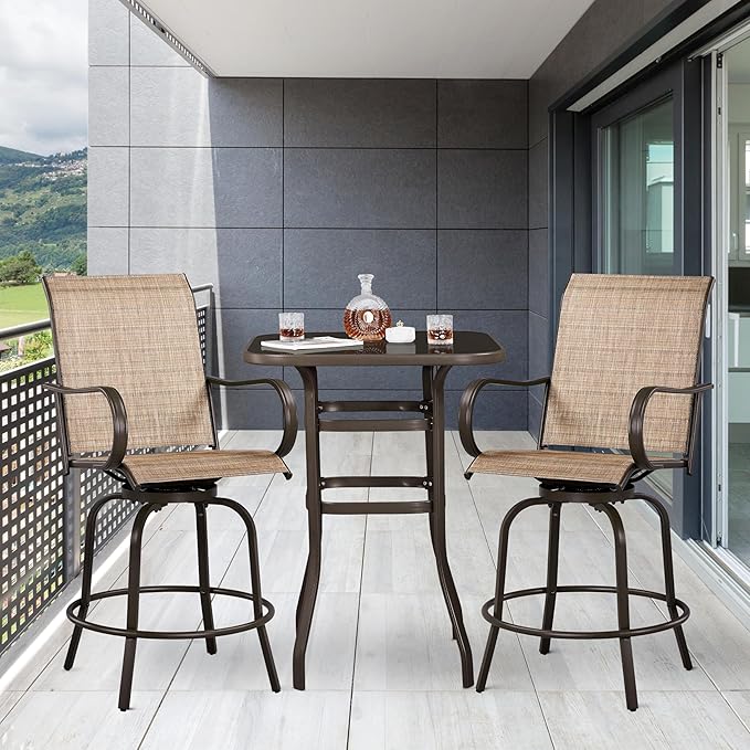Yaheetech Patio Swivel Barstools Outdoor Chairs Set of 2, High Bistro Stools Outdoor Furniture, All-Weather Patio Stools for Outside, Beach, Lawn, Poolside and Garden, Brown