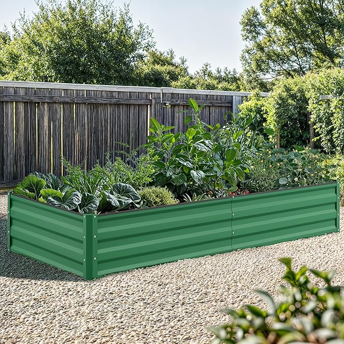 YITAHOME 96x48x12 in 2pcs Galvanized Raised Garden Bed Kit, Large Metal Planter Box with Gloves, Safety Rubber & Support Rod, Outdoor Flower Bed for Plants Vegetables, Green