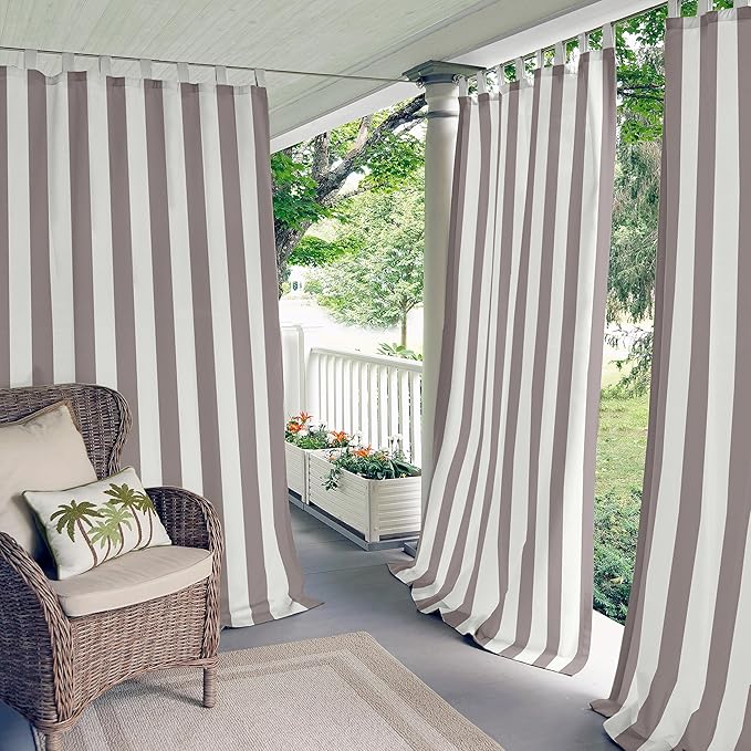 Elrene Home Fashions Highland Stripe Indoor/Outdoor Curtain Panel, 50 inches X 95 inches, Gray & White