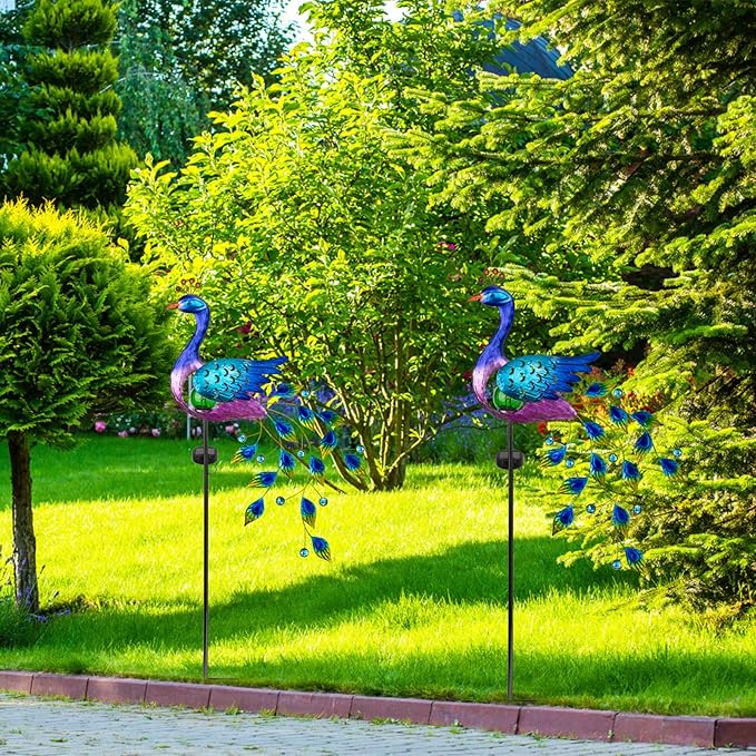 DREAMSOUL Peacock Solar Garden Lights Outdoor Decorative Stake, Waterproof Metal Peacock Garden Decor Solar Powered Landscape LED Path Lights Walkway Patio Decoration Lawn Ornament