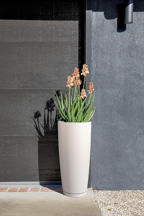 Veradek Vega Round Tall Planter Pots for Indoor/Outdoor Use | Made from Plastic - Stone Mix with Drainage Holes | Perfect for Small to Large Succulent Plants, Flowers, Modern Interior Plants
