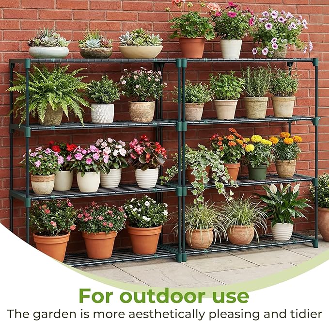 Ohuhu Plant Greenhouse Shelves 4 Tier 2 Pack Extra-Wide Stable Green House Shelving for Outdoor, 35x12x42 Inch Portable Rustproof Metal Shelf Plant Stand Rack Greenhouse Accessories