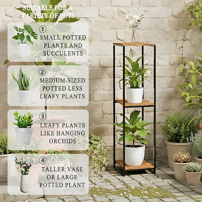 46" Tall Plant Stand Indoor, 3-Tier Modern Plant Shelf, Corner Flower Pot Holder Organizer for Living Room Balcony Patio Garden (Rustic Brown)