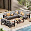 Aluminum Outdoor Patio Furniture Set 8 Seats, Outdoor Sectional Corner Sofa, Patio Conversation Sets with Coffee Table & Washable Thick Cushions, Outdoor Furniture for Backyard, Porch, Gray