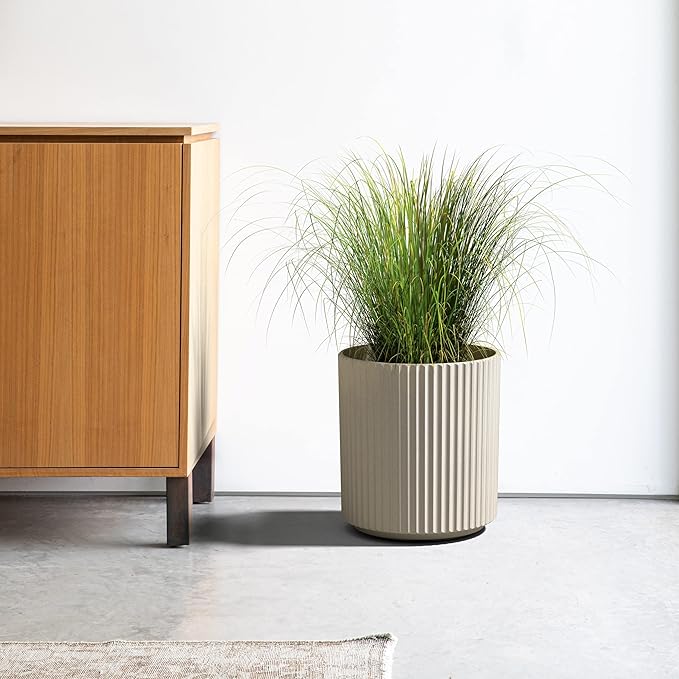 Veradek Demi Series Round Planter for Porch, Patio, Backyard | Durable Plastic-Stone Composite Material | Modern Décor for Tall Plants, Flowers