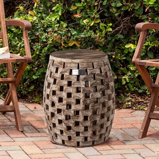 Balkene Home 62419 Maya Oval Rustic Garden Stool Wood Outdoor Seating & End Table Portable Adaptable Outdoor Furniture - Seasoned Patina Finish