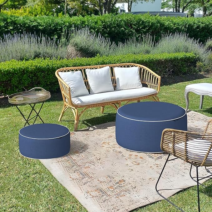 LVTXIII Inflatable Stool Ottoman Footrest with Handle, All Weather Footrest Seat, Indoor or Outdoor Pouf for Home Patio Garden and Camping Use, D31 xH14, Large Round, Navy Textured