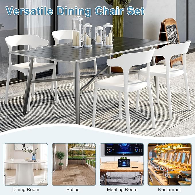 VECELO 4 Pack Plastic Stacking Chairs, Stackable Dining Chairs for Kitchen Restaurant Patio, Portable Indoor Outdoor Use, No Assembly Required, White