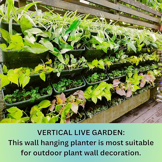 Maxona Vertical Garden Planter - 16 Pack, 13 inch Wall Mounted Planters for Patio Outdoor Decor, Home Green Plastic Balcony Pot, Plant Vegetable Fruit Herb Hanging Pocket Holder Flowerpot