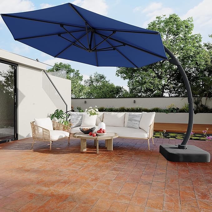 GarveeLife 11FT Cantilever Patio Umbrella With Base Included, Cantilevers Outdoor Umbrella Heavy Duty Offset, Aluminium Curved Cantilever Umbrella