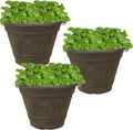 Sunnydaze 20-Inch Franklin Large Plant Pot - Polyresin Round Outdoor Planter with Drillable Drainage Hole - 3 Pack - Sable
