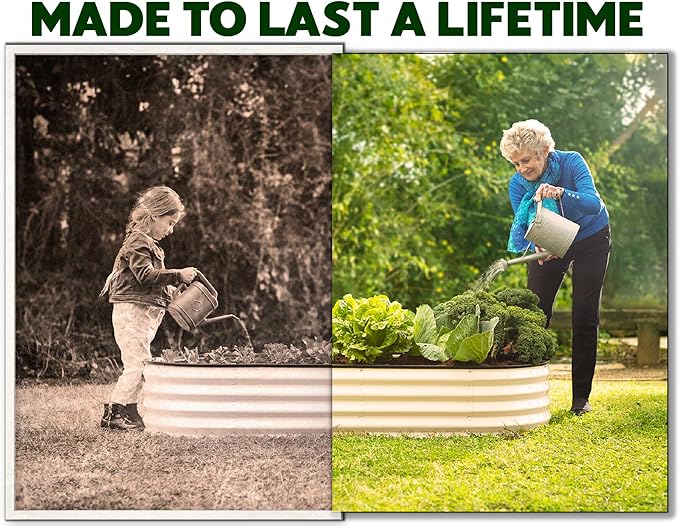 Plant & Plot Galvanized Raised Garden Beds Outdoor // 4×2×1 ft Planter Raised Beds for Gardening, Vegetables, Flowers // Large Metal Garden Box (White) // Patented Tool-Free Design