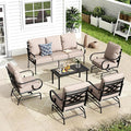 MFSTUDIO 7 Seats Large Metal Patio Conversation Sets, 6 Pieces Outdoor Patio Furniture Sofa with 4 Motion Chairs, 1 Sofa(3-seat) and Table for Outside Balcony Backyard Poolside