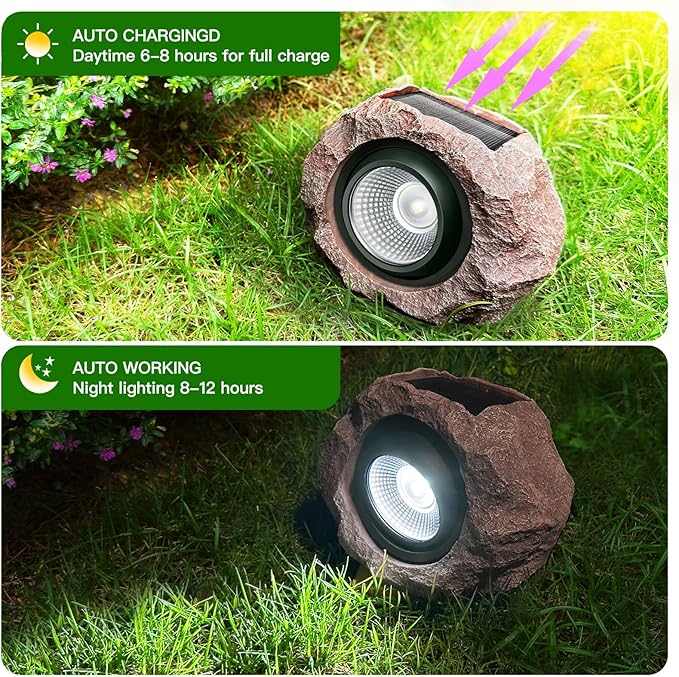 Timeflies Solar Rock Lights Outdoor 1 Pack, Bright Solar Spotlights Outdoor Waterproof, Wireless LED Rock Lights, Auto On/Off Solar Landscape Spotlights for Yard Walkway Patio Pathway Flowerbed