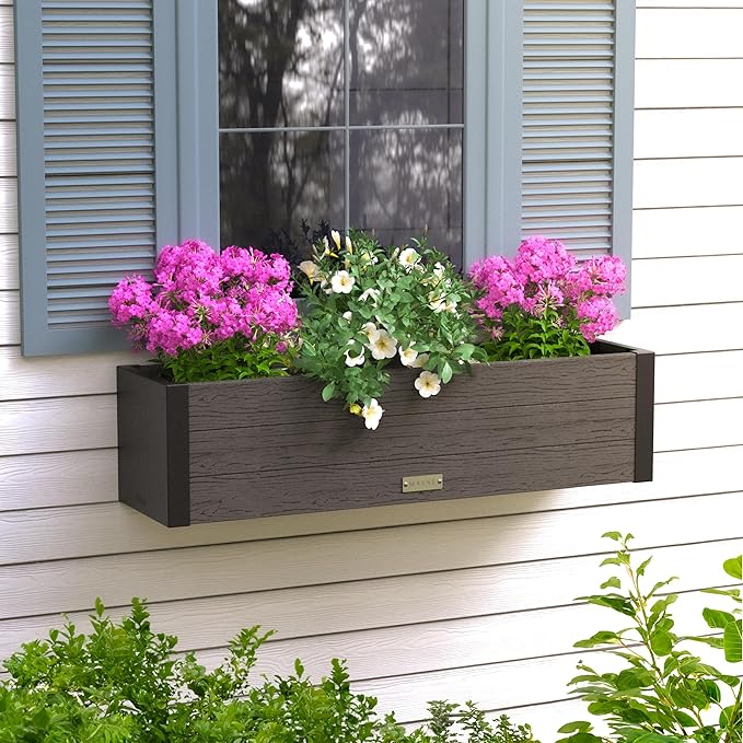 Mayne Vista 3ft Modern Window Box Planter with Panel Design and Drainage Hole