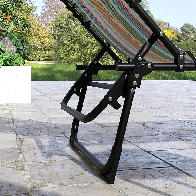 Outsunny Folding Chaise Lounge Chair Set of 2, Patio Sun Tanning Chair, Outdoor Chaise Lounger with 4-Position Reclining Back, Breathable Mesh Seat for Beach, Poolside, Rainbow Striped