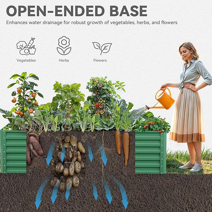YITAHOME 6x3x2ft 2pcs Large Raised Garden Bed Kit, Galvanized Metal Planter Box with Gloves, Ground Nails, Support Rod, Outdoor Above Ground Planters for Plants Vegetables Flowers, Green