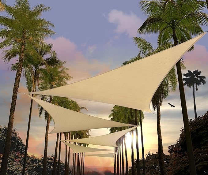 Amgo Custom Size 17' x 17' x 17' Beige Triangle Sun Shade Sail Order to Make Canopy Awning UPF50+ AGSLT, 95% UV Blockage, Water & Air Permeable, 200GSM Commercial Standard (We Customize)