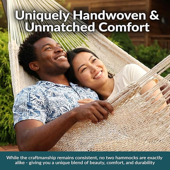 Sunnydaze Handwoven XXL Thick Cord Mayan Double Hammock for Outside - 625-Pound Capacity Heavy-Duty Outdoor Hammock - Natural
