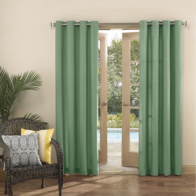 Sun Zero Marina Indoor/Outdoor UV Protectant Energy Efficient Grommet Curtain Panel, 54" x 84", Spa Green