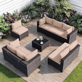 ALAULM Patio Furniture Set with Coffee Table, 9 Pieces Outdoor Sectional with Wide Seat and Thick Cushion, All Weather Wicker Rattan Conversation Set for Backyard, Garden, Deck, Sand