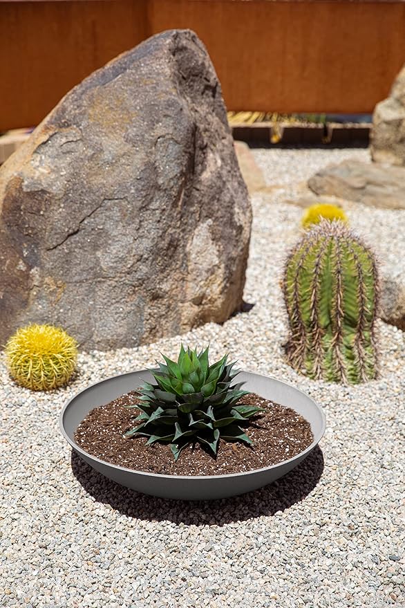 Veradek Mason Series Lane Bowl Planter-Large Round Planter for Indoor or Outdoor Tabletops/Gardens |Made from Plastic & Concrete with Drainage Holes|Modern Décor for Flowers, Succulents, Small Plants