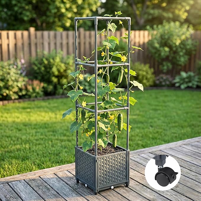 Raised Garden Bed with Tomato Planter Cage, Trellis Planter Boxes for Outdoor Patio Greenhouse Gardening Climbing Vegetables