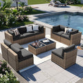 Aoxun Patio Furniture Sets, 10-Piece Outdoor Patio Furniture with Thick Cushions, Wicker Outdoor Conversation Set Sectional Sofa for Backyard, Poolside, Garden