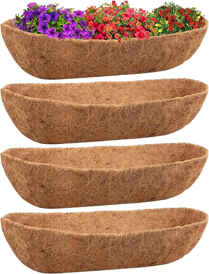 Legigo 4PCS 36 Inch Natural Trough Coco Coir Liners Planters Replacement, Pre-Formed Window Basket Coconut Coir Fiber Liner for Garden Window Flower Box Pots, Fence Trough Planter, Wall Planter Basket