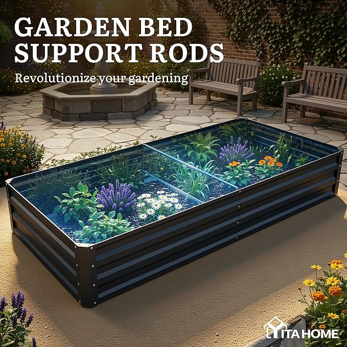 YITAHOME 6x3x1ft 2pcs Large Raised Garden Bed Kit, Galvanized Metal Planter Box with Gloves, Ground Nails, Support Rod, Outdoor Above Ground Planters for Plants Vegetables Flowers, Black