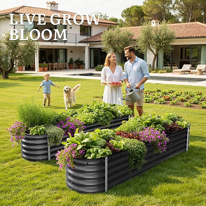 YITAHOME 17" Tall 9 in 1 Large Raised Garden Bed Kit, 8x2x1.4ft Galvanized Metal Planter Box with Gloves & Safety, Outdoor Above Ground Planters for Plants Vegetables Flowers, Black
