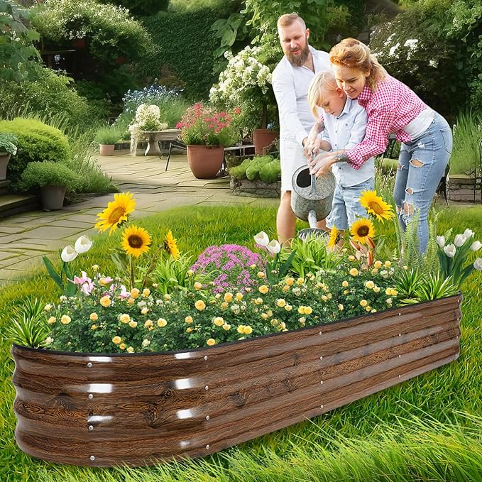 1MORE Galvanized Raised Garden Bed- Planter Garden Boxes Outdoor, Raised Beds for Gardening,Metal Garden Bed Kit for Vegetables Flower, Planter Raised Beds.8x2x1ft Grain-2pcs
