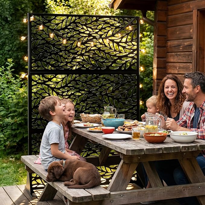 VINGLI Privacy Fence Panels, 72H’’ x 47W’’ Metal Privacy Screen Freestanding, Decorative Privacy Panels for Patio Garden Pool, Outdoor & Indoor (Leaf)